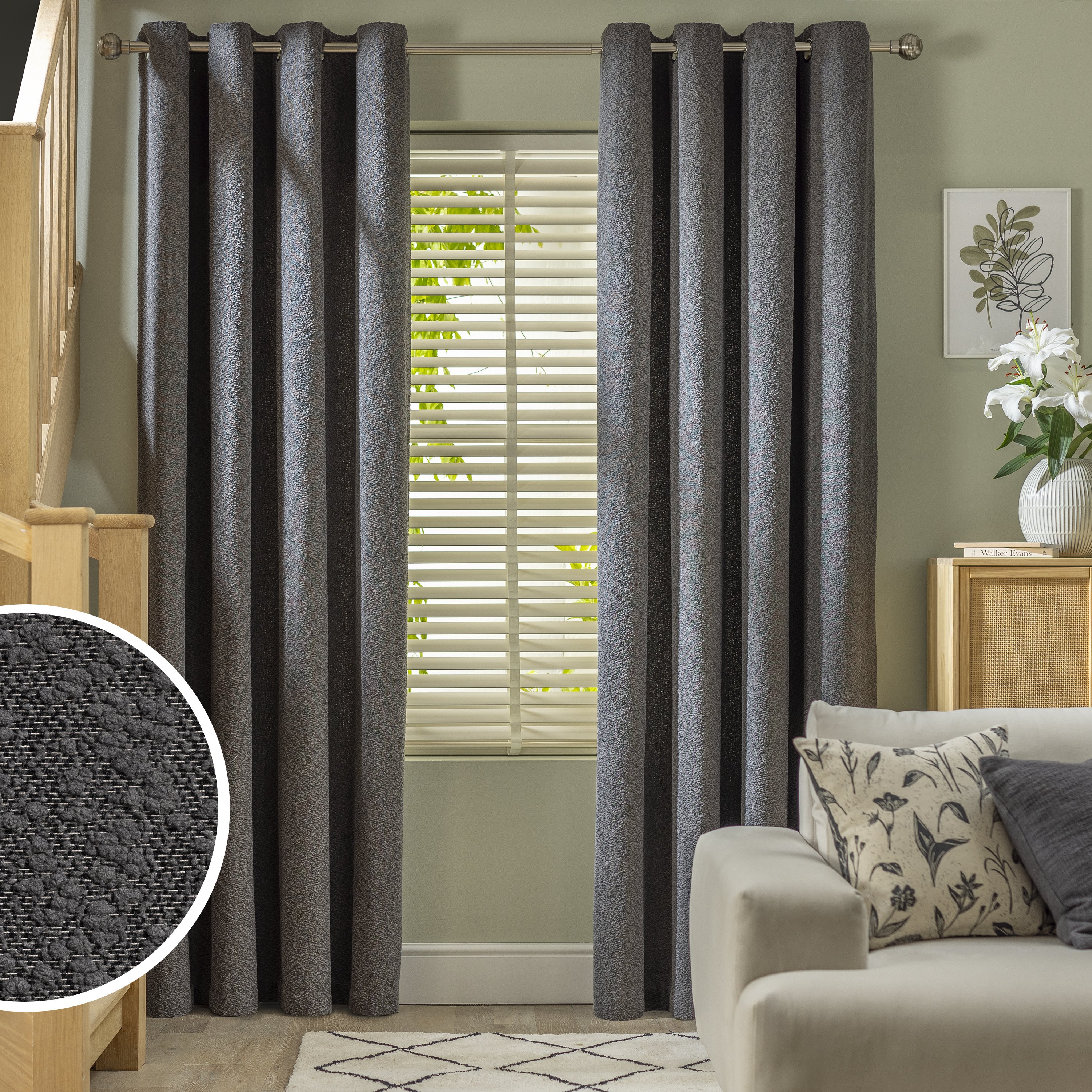 Habitat Blackout Eyelet Curtains - Dark Grey - 168x183cm