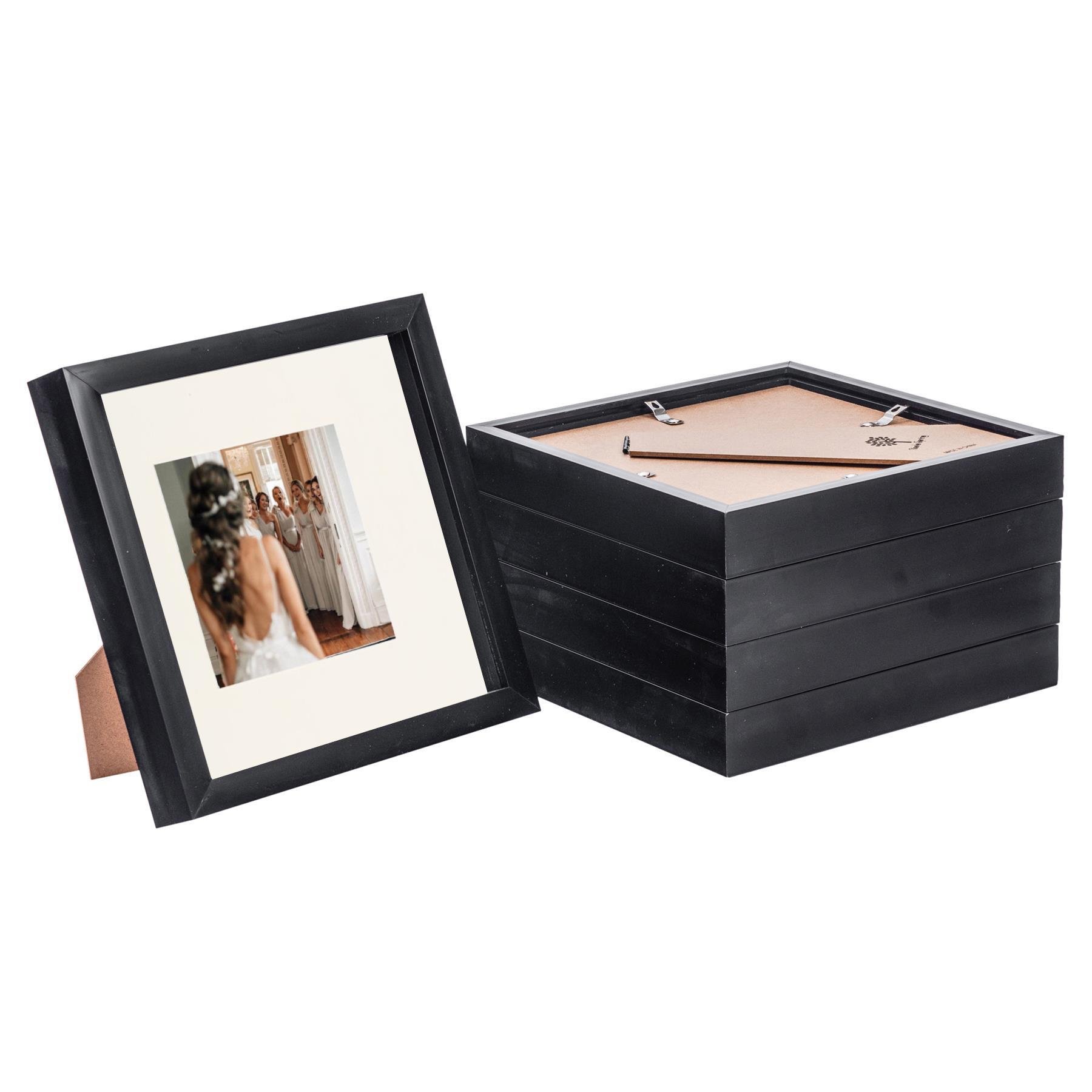 Nicola Spring 8 x 8" 3D Box Photo Frames with 4 x 4" Ivory Mount (5x) - Black