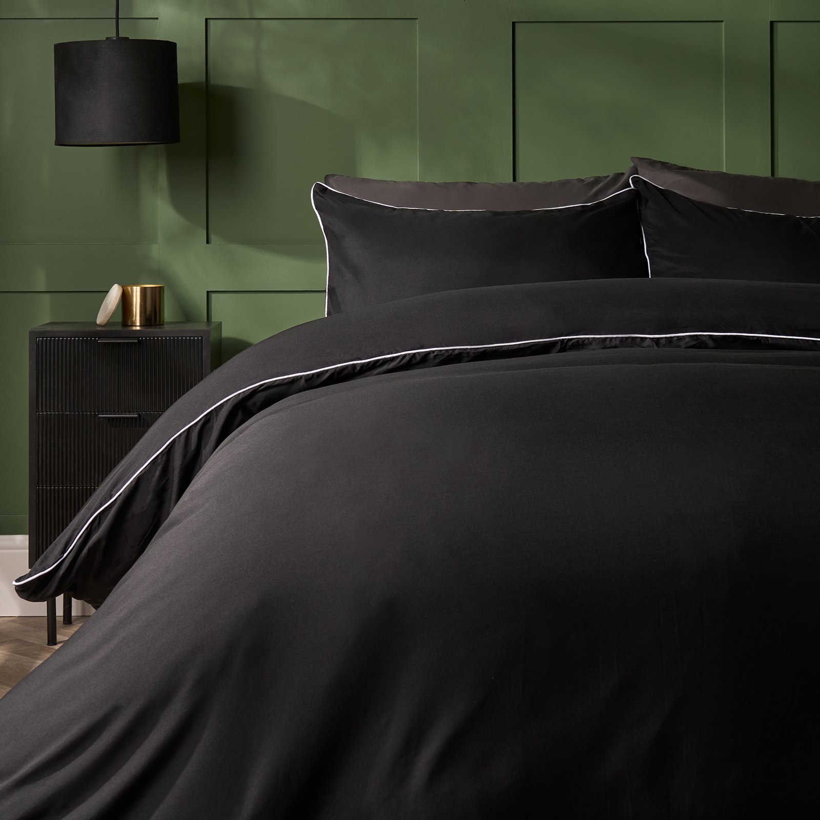 OHS Piped Edge Bedding Set Soft Duvet Cover Set Black - Double