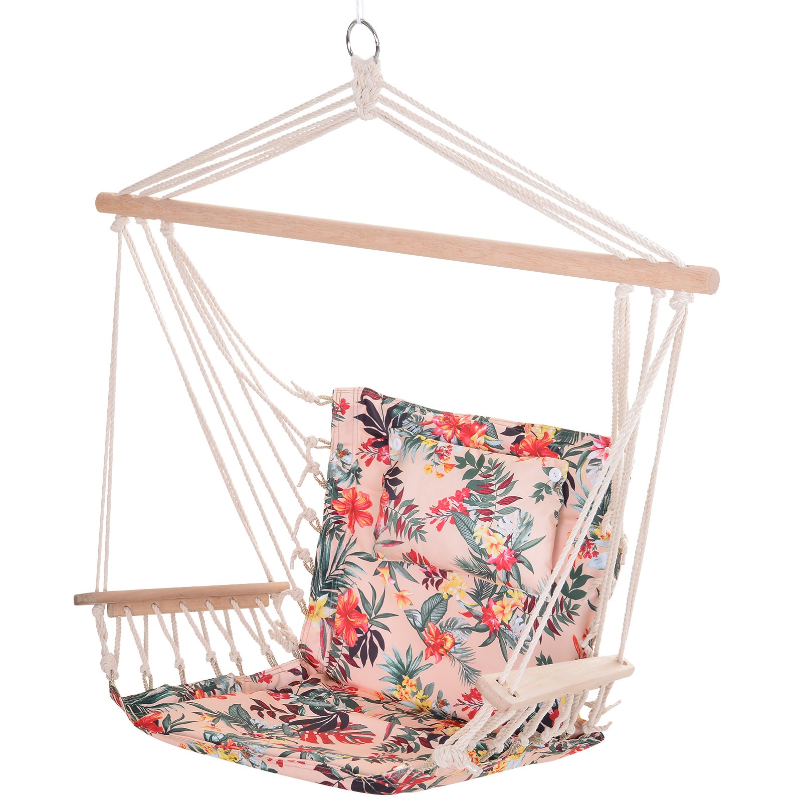 Outsunny Wooden Hammock Hanging Chair Thick Rope - Multicoloured Floral