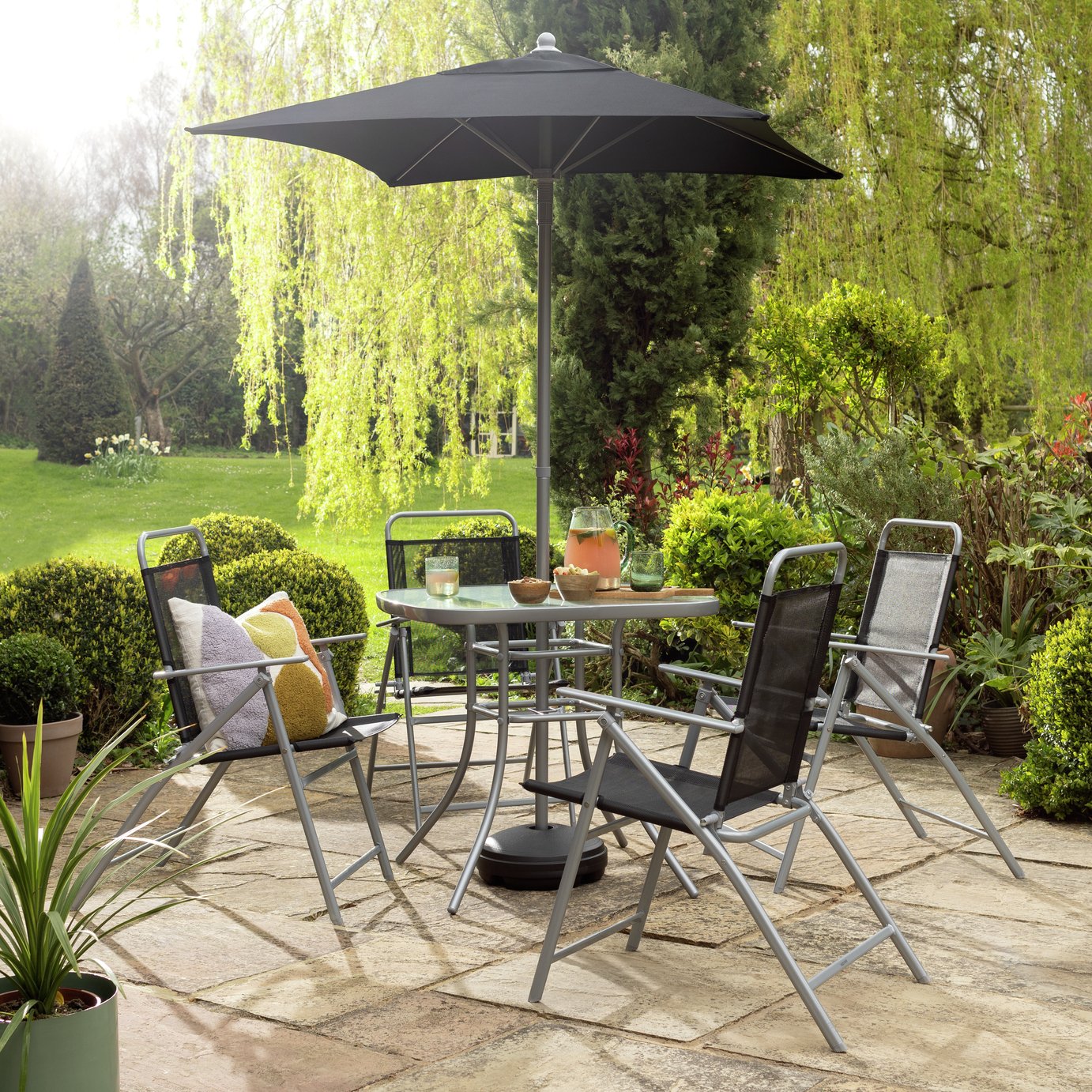 Argos Home Atlantic 4 Seater Folding Metal Patio Set - Black