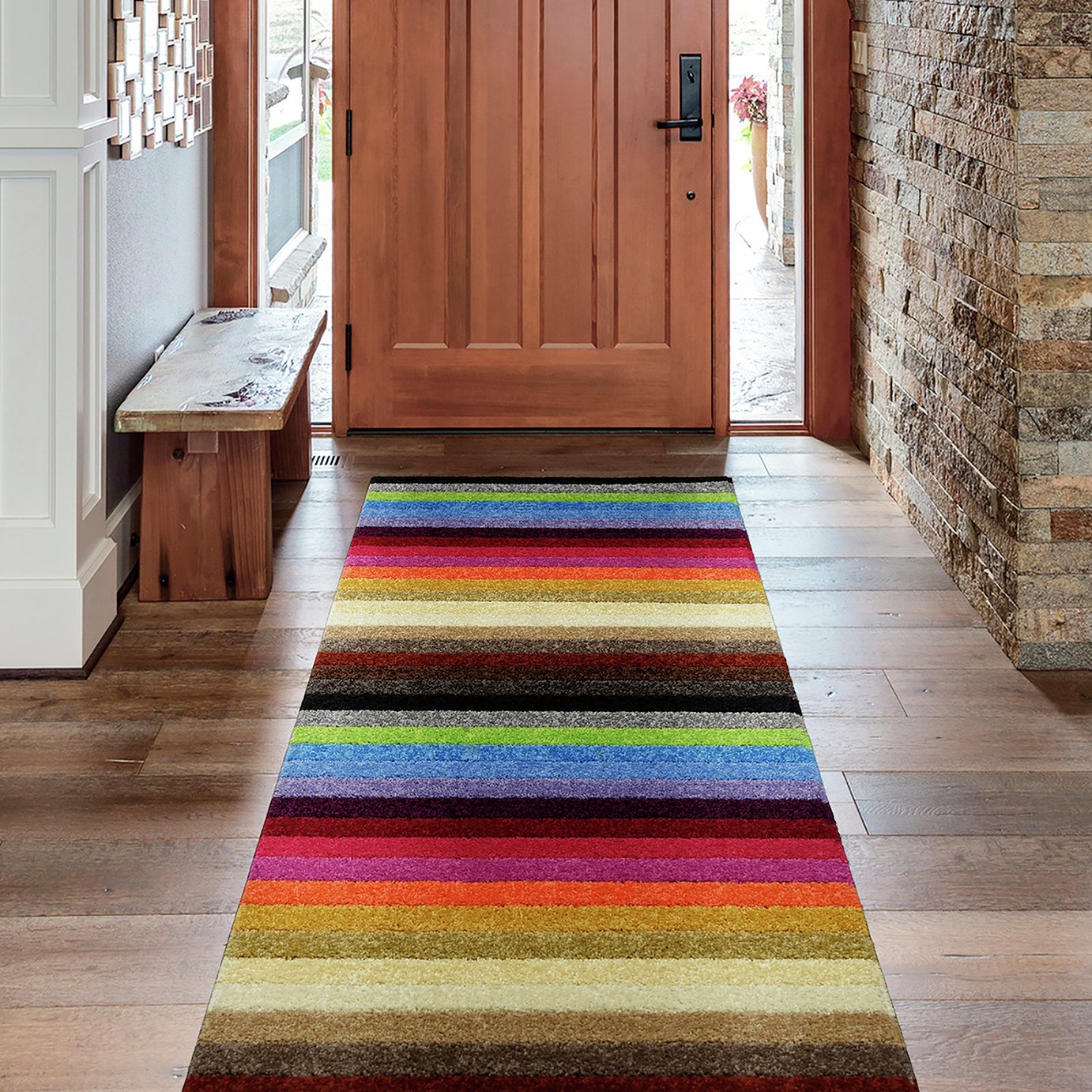 Linea Stripe Rainbow Flatweave Runner - 66x200cm