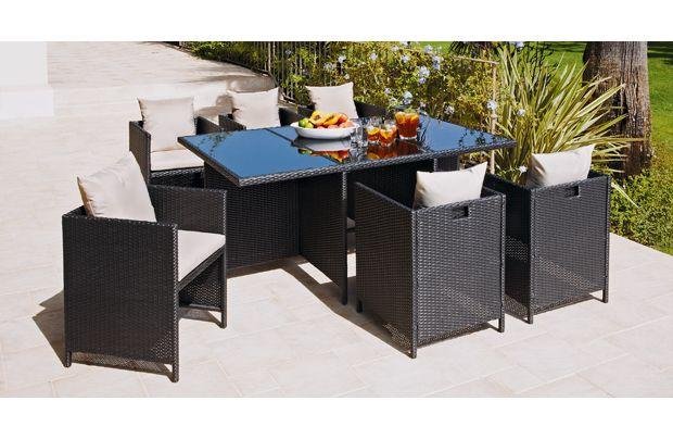 Argos Home Cube 6 Seater Rattan Effect Patio Set - Black