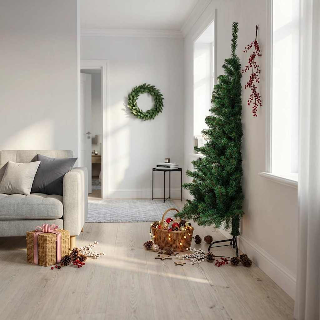 Walplus 465 Branch Tips Half Artificial Christmas Tree - Green - 180 cm