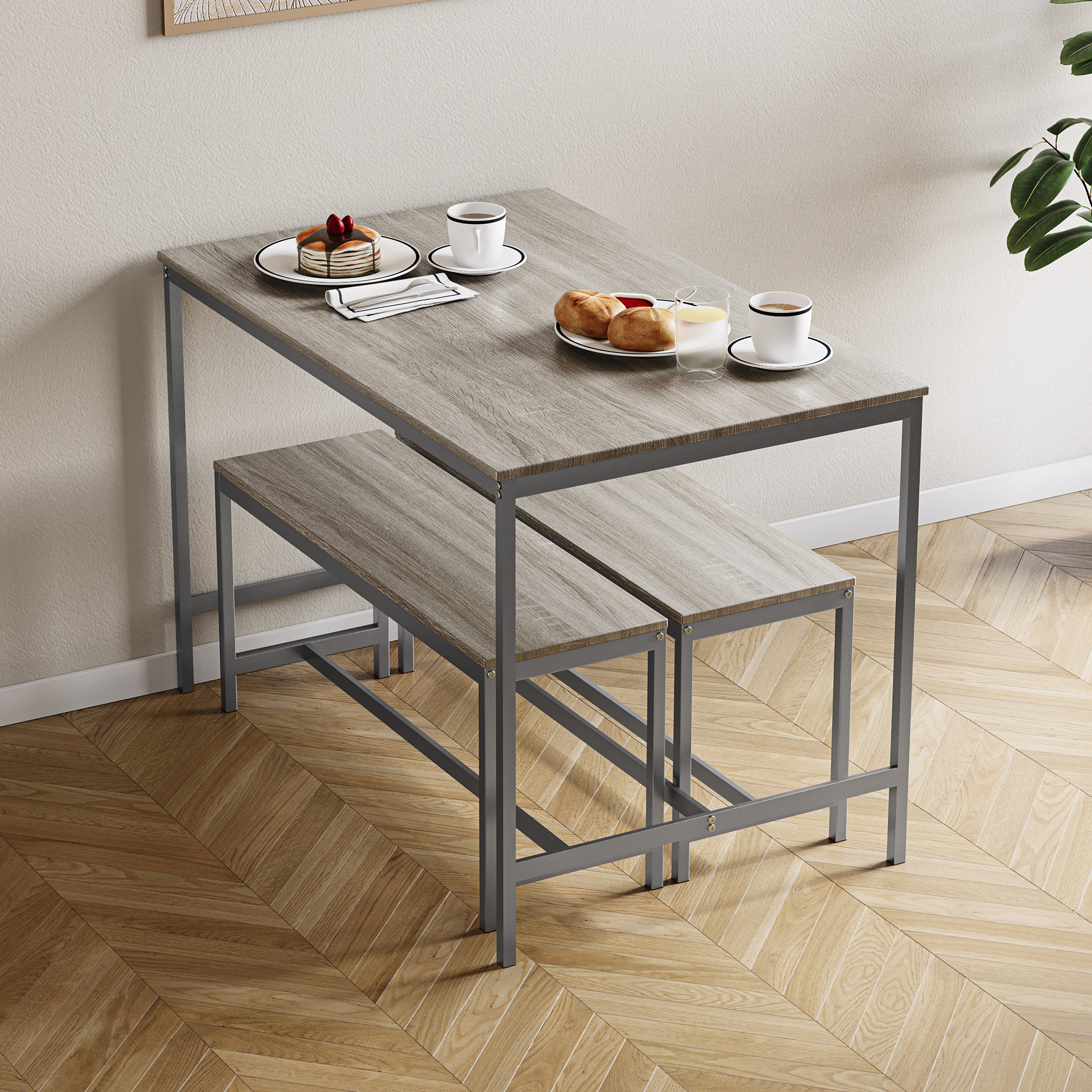 Vida Designs Roslyn 4 Seater Dining Table With Bench Set - Oak