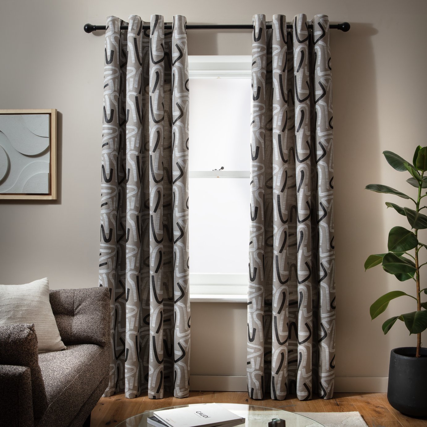 Habitat Abstract Jacquard Curtain - Natural