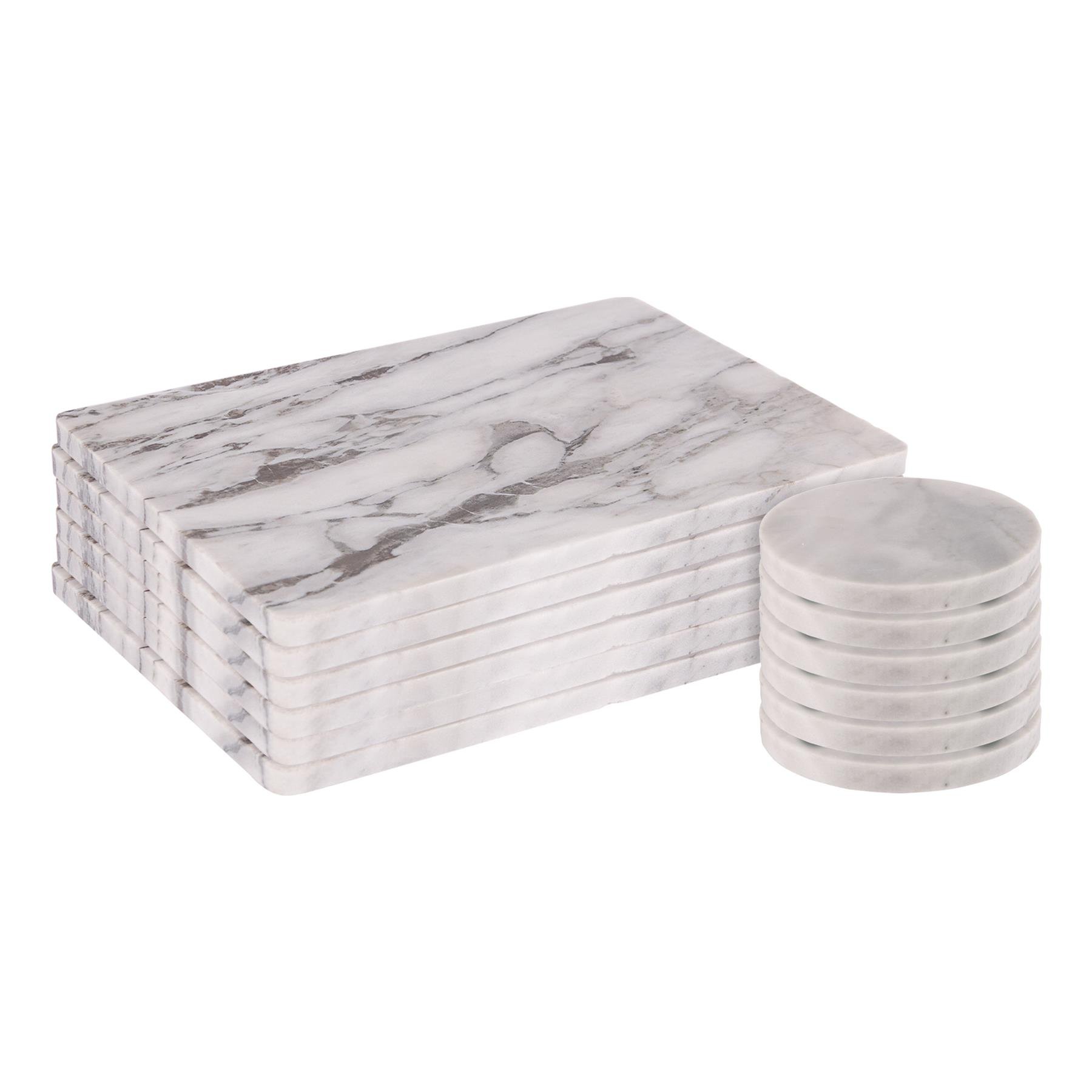 Argon Tableware 12pc Marble Placemats & Round Coasters Set - White