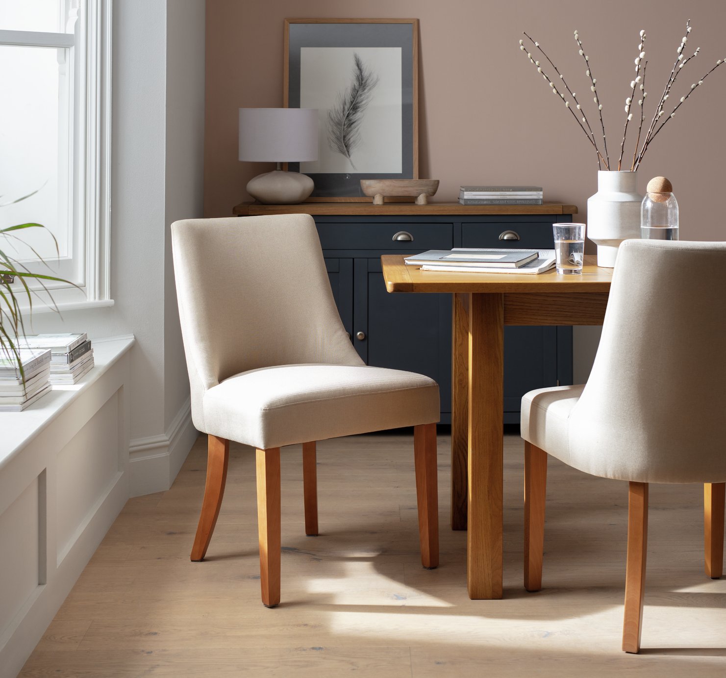 Habitat Alec Pair of Fabric Dining Chair - Oatmeal