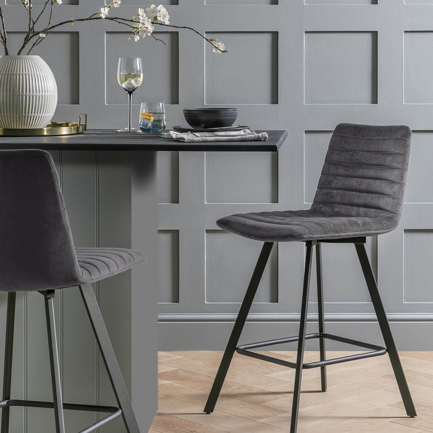 Argos Home Keaton Velvet Counter Bar Stool - Charcoal