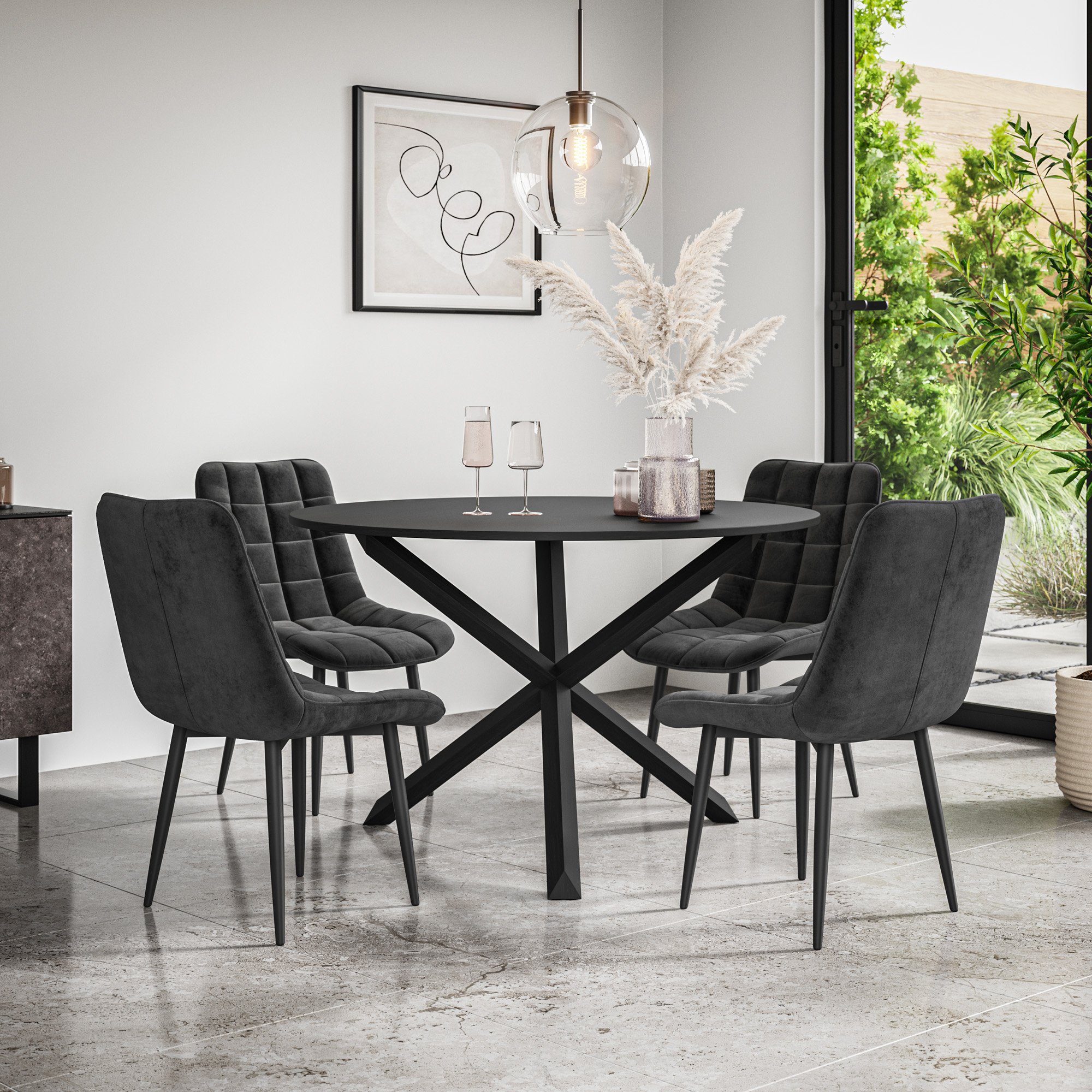 Furniture Online Malvern Nova Black Top Dining Table & 4 Black Chairs