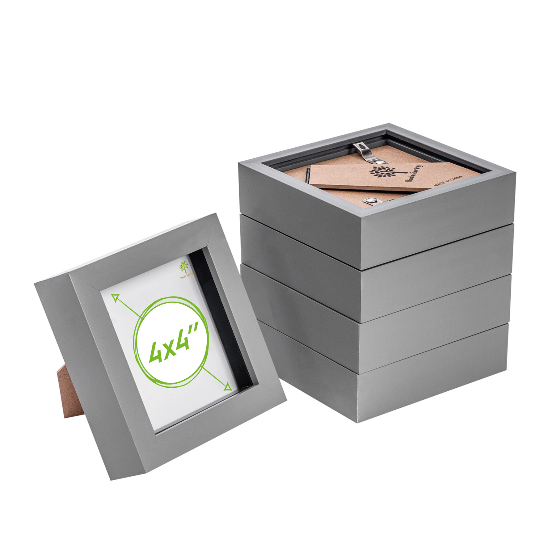 Nicola Spring 4 x 4" 3D Box Photo Frames with 2 x 2" Ivory Mount (5x) - Grey