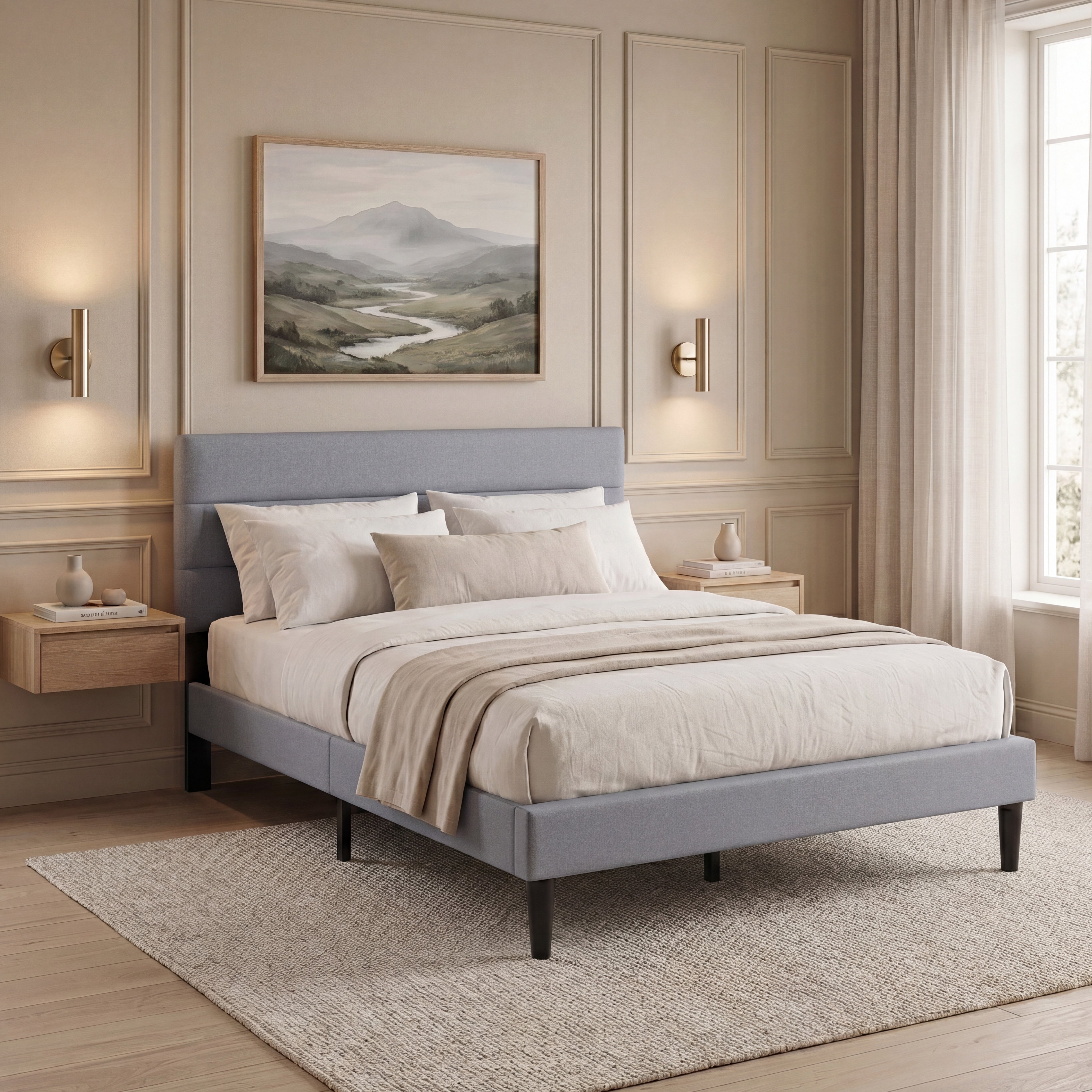 Vida Designs Vandura King Linen Fabric Bed - Light Grey