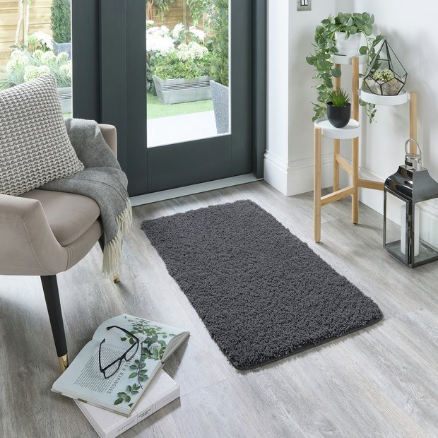 Buy Buddy Washable Mat Plain Charcoal Shaggy Rug - 60x100cm | Rugs