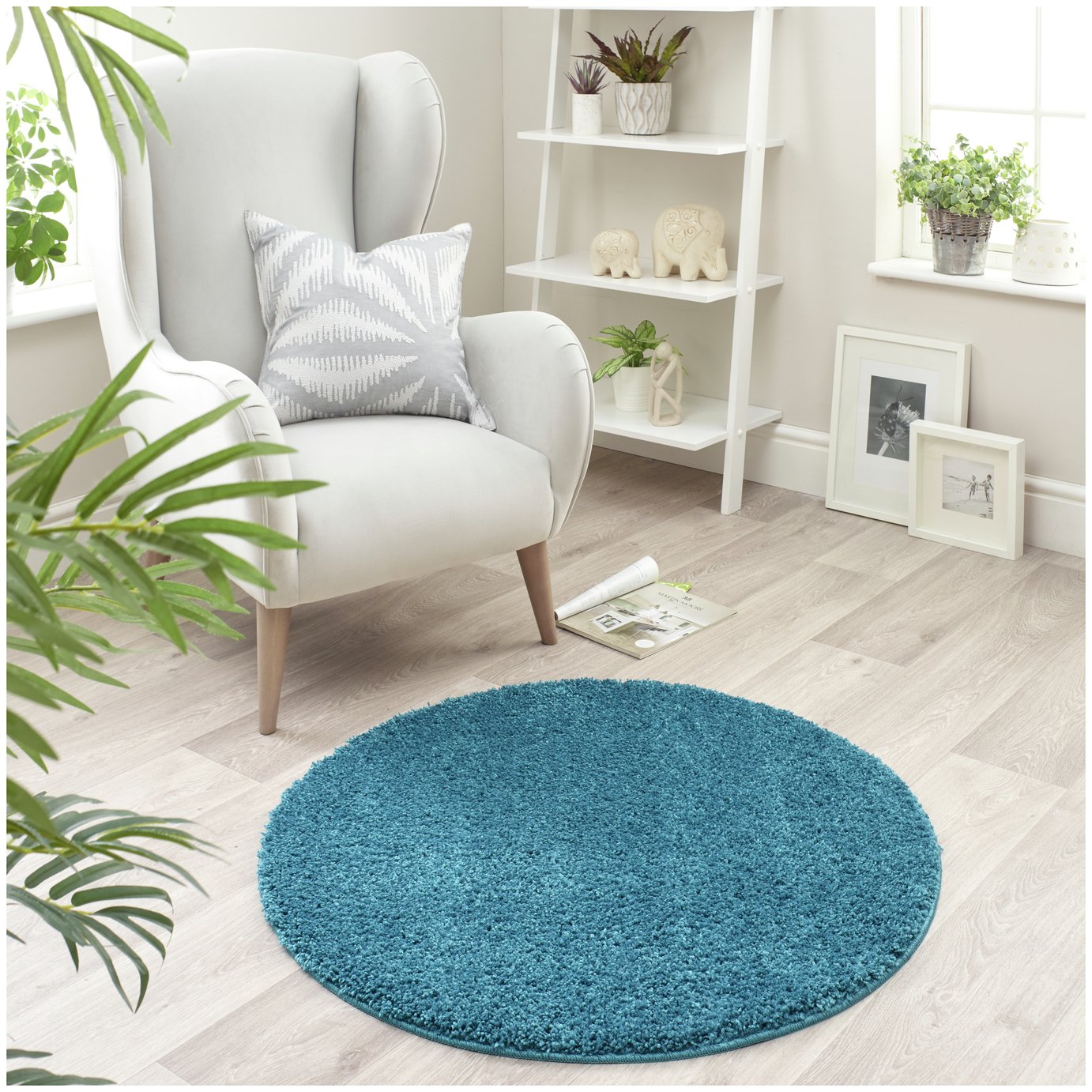 Buddy Washable Mat Plain Round Teal Cut Pile Rug - 100cm