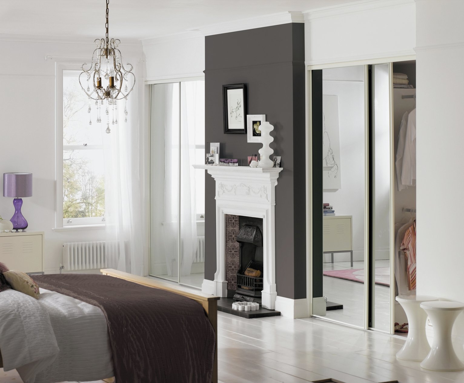 Spacepro White Frame Mirror Sliding Door Kit With Storage