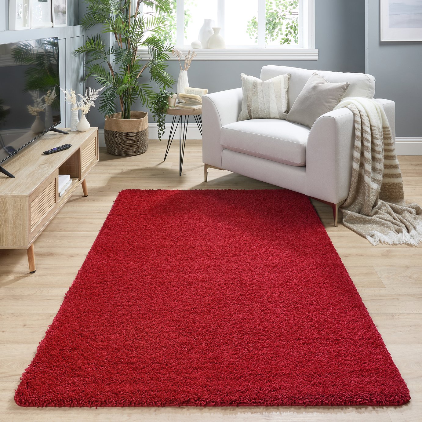 Buddy Washable Mat Plain Red Shaggy Rug - 140x200cm