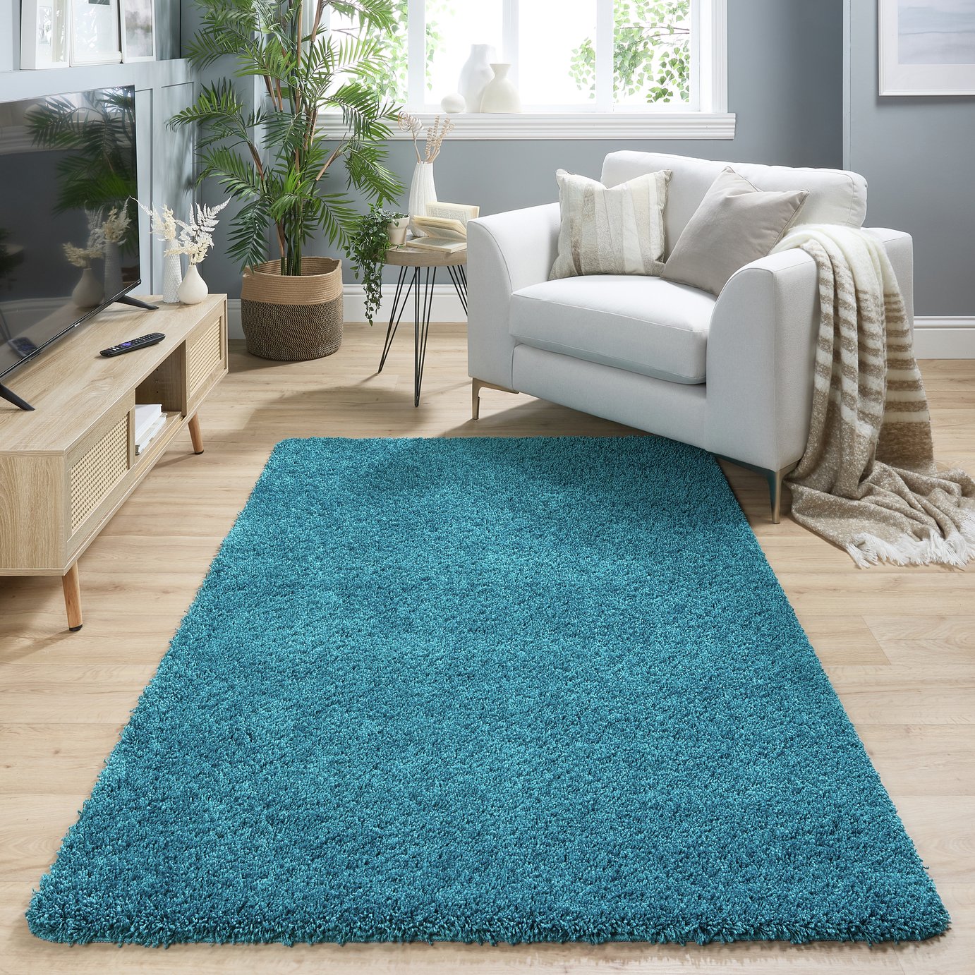 Buddy Washable Mat Plain Teal Shaggy Rug - 140x200cm