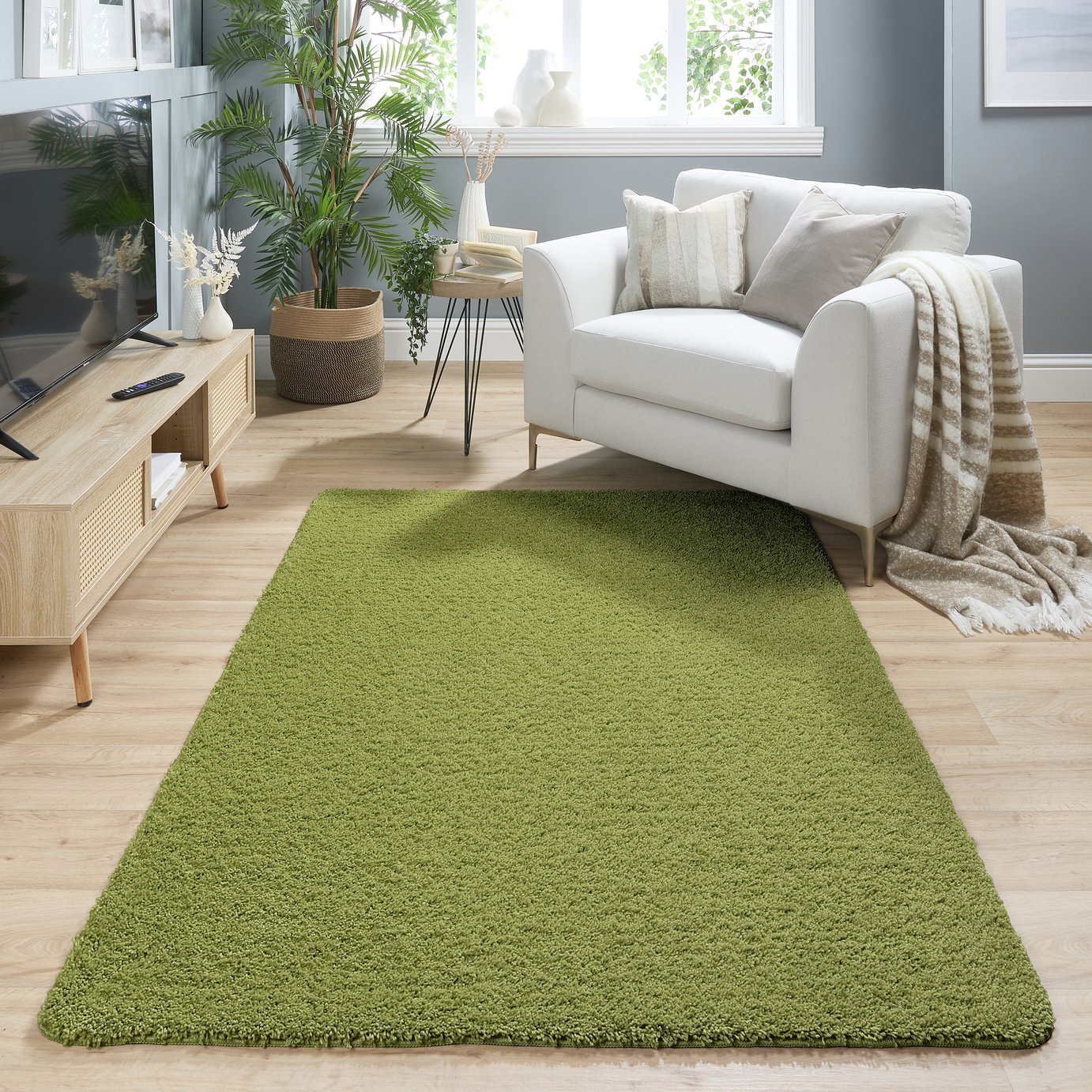 Buddy Washable Mat Plain Olive Shaggy Rug - 140x200cm