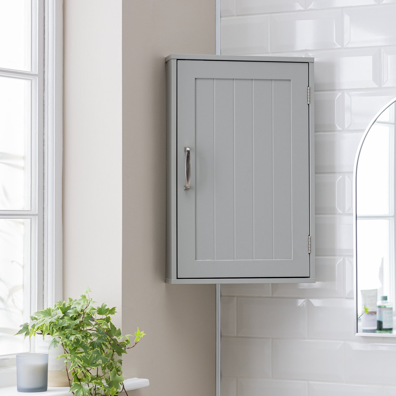 Argos Home Tongue & Groove Corner Wall Cabinet - Grey