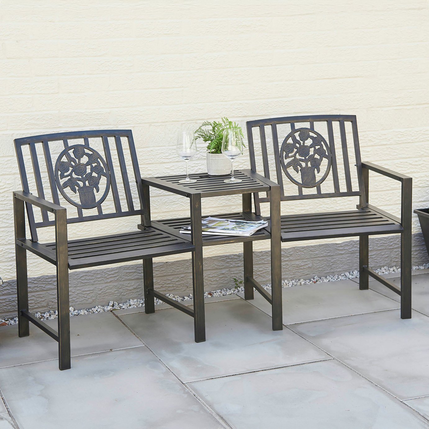 Greenhurst Coalbrookdale Metal Garden Love Seats - Black