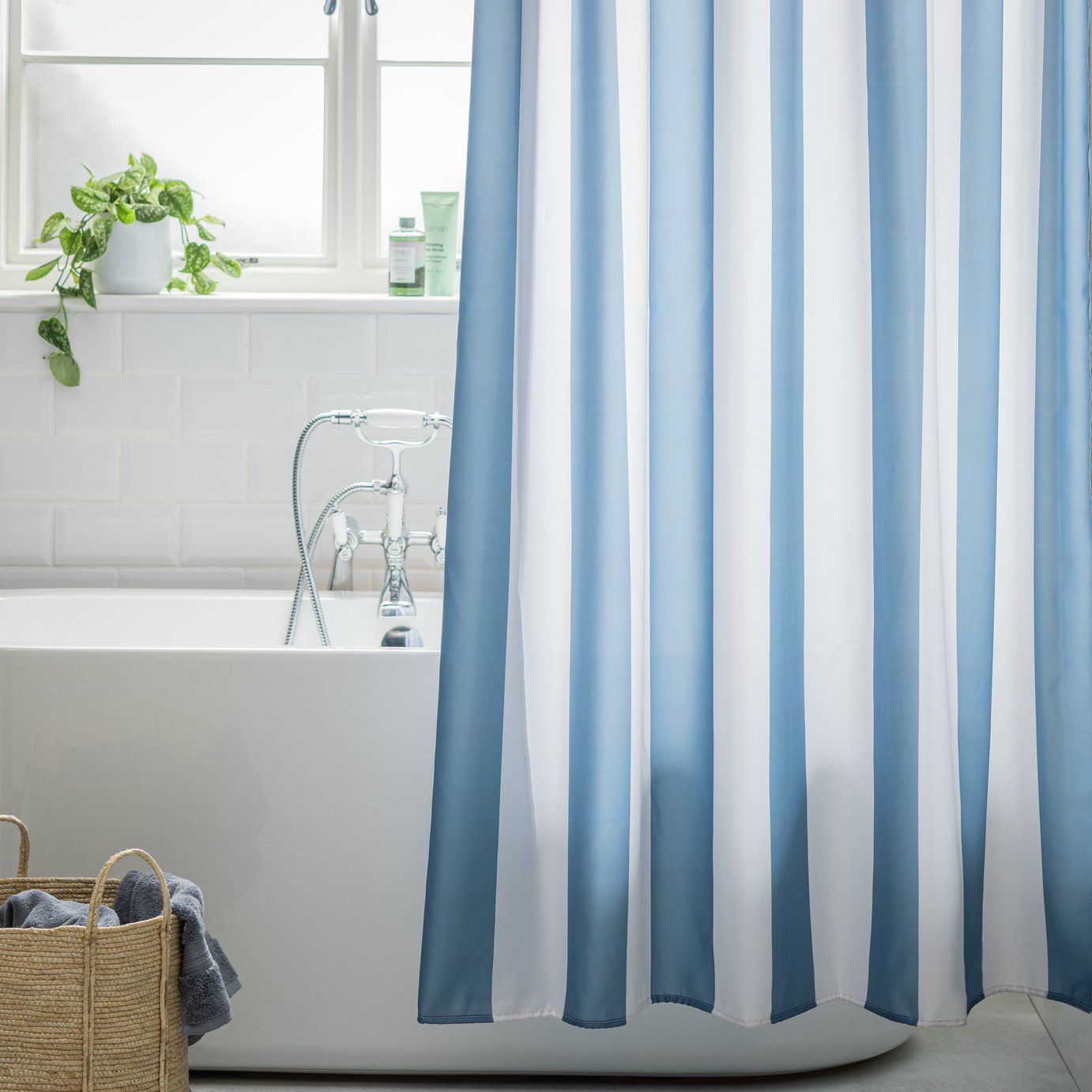 Argos Home Striped Shower Curtain - Blue & White