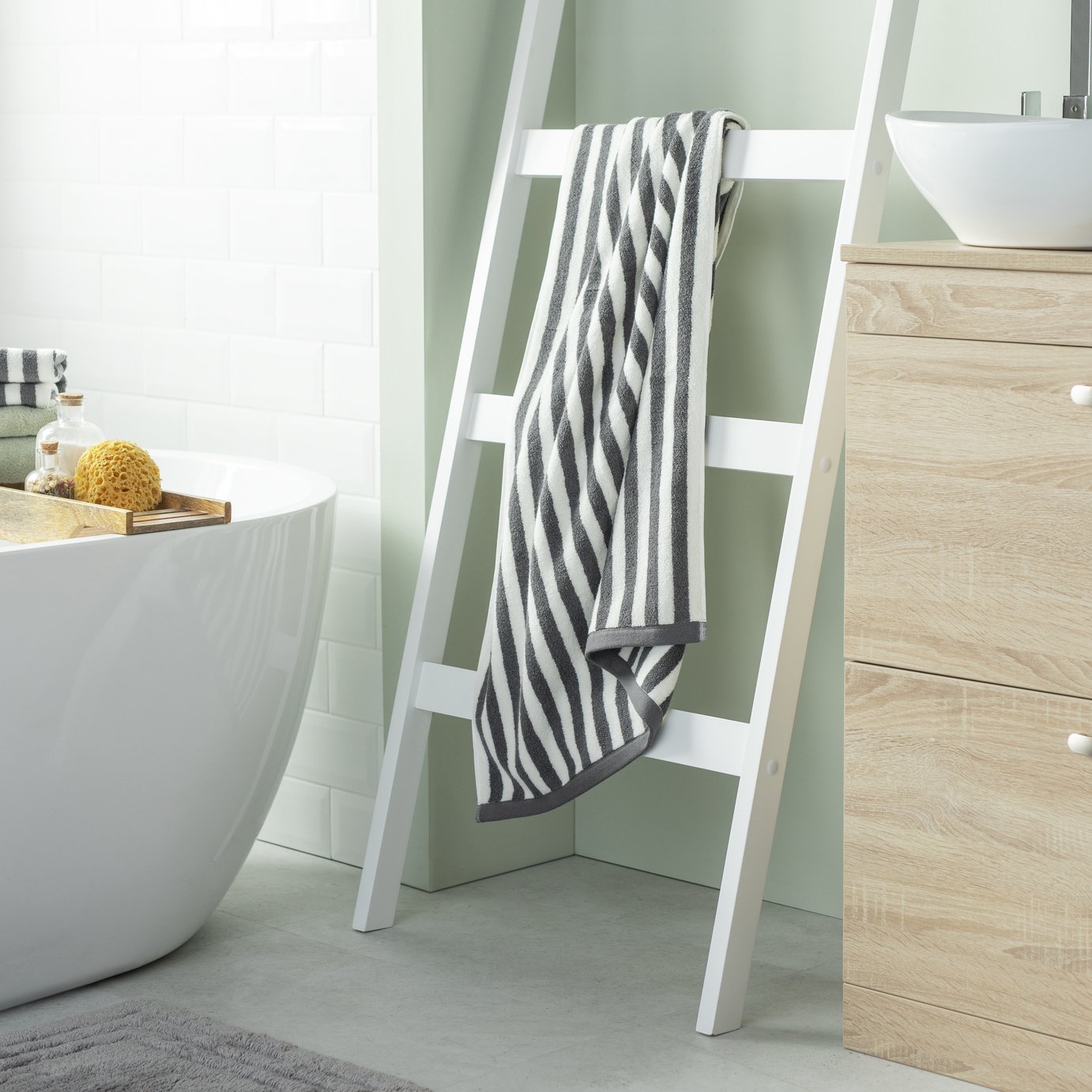 Habitat Grey Stripe Bath Sheet