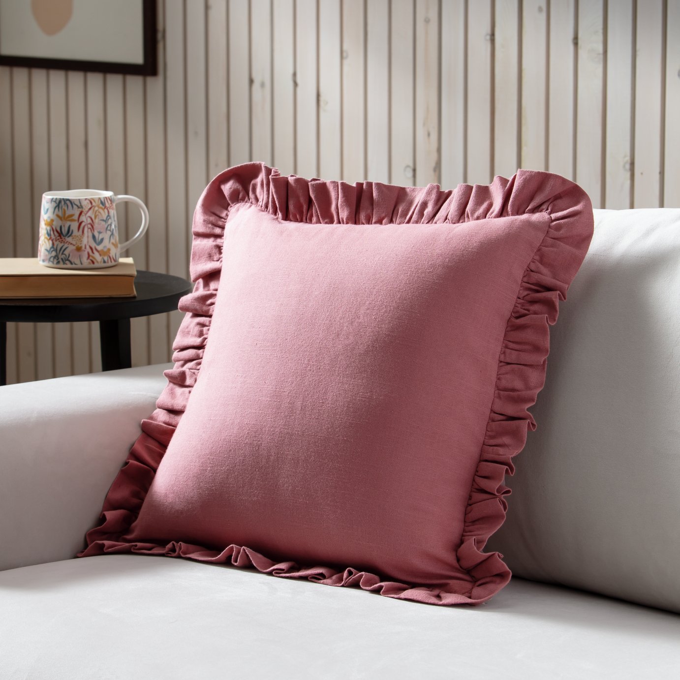 Habitat Plain Ruffle Cushion - 43x43cm