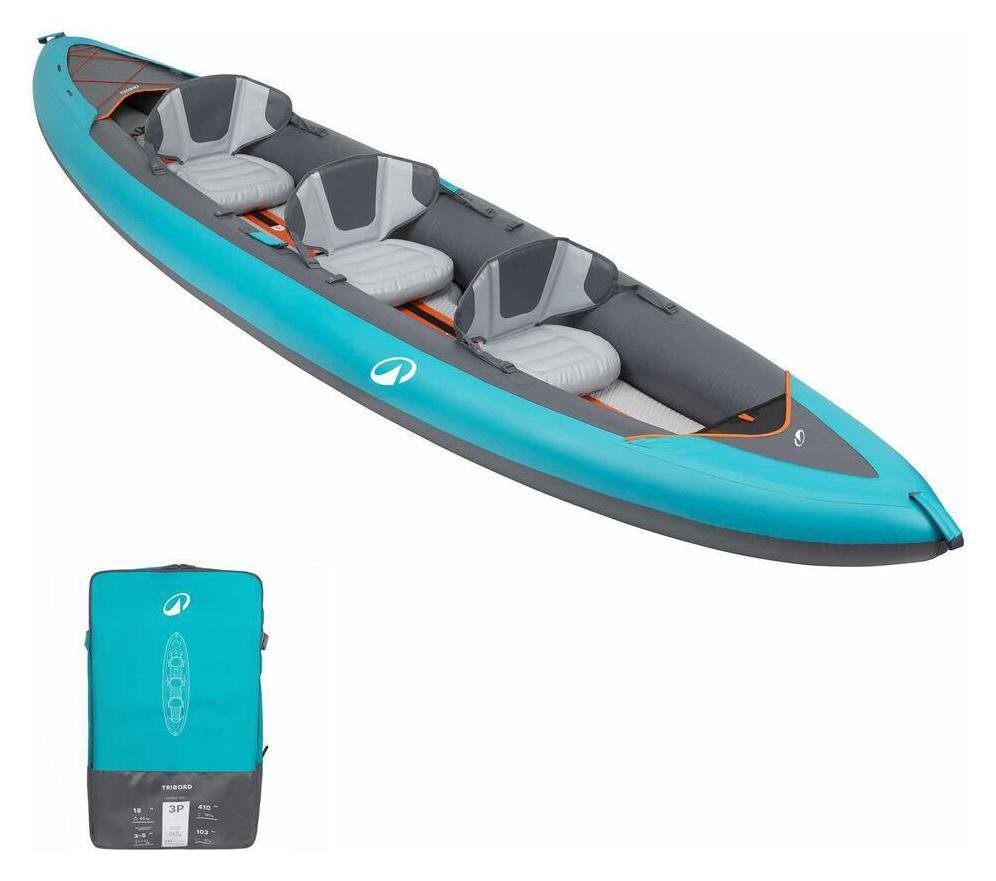 Decathlon 2/3 Person Inflatable Canoe/Kayak 100+ Blue