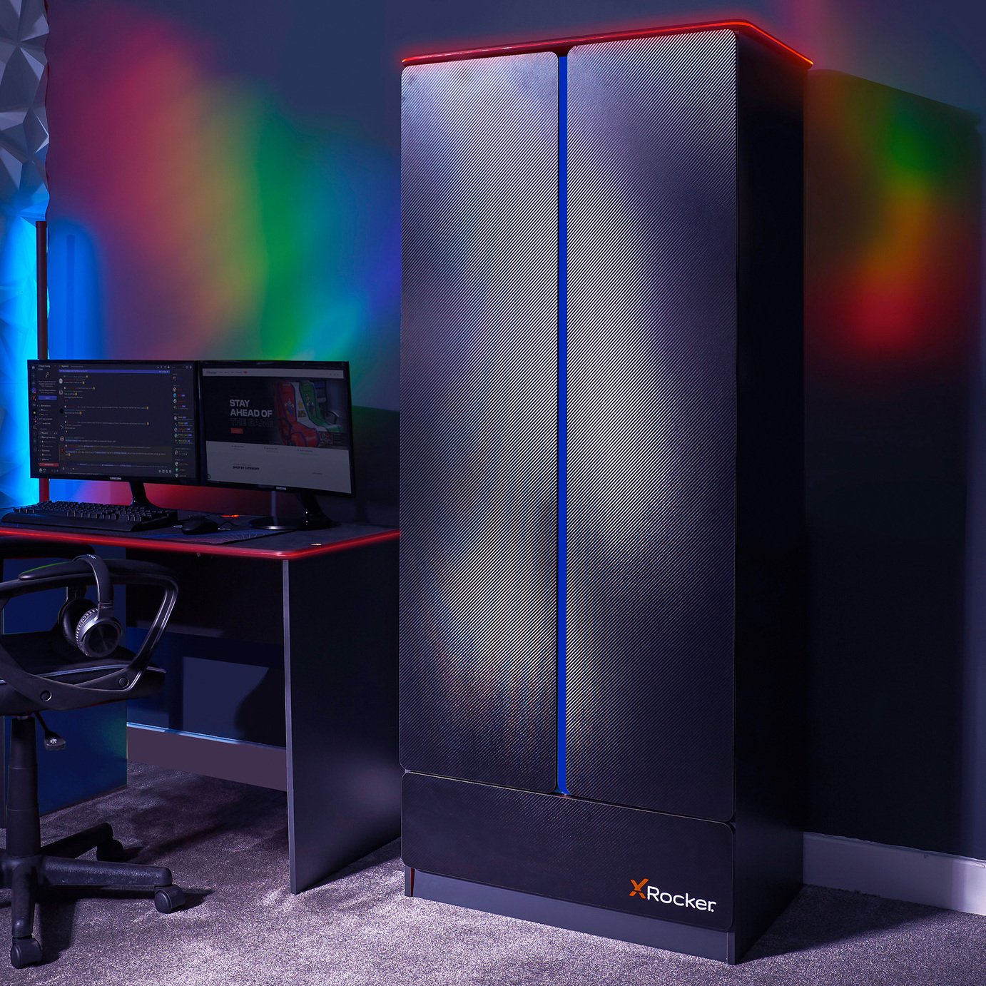 X Rocker Carbon Tek LED 2 Door Wardrobe 