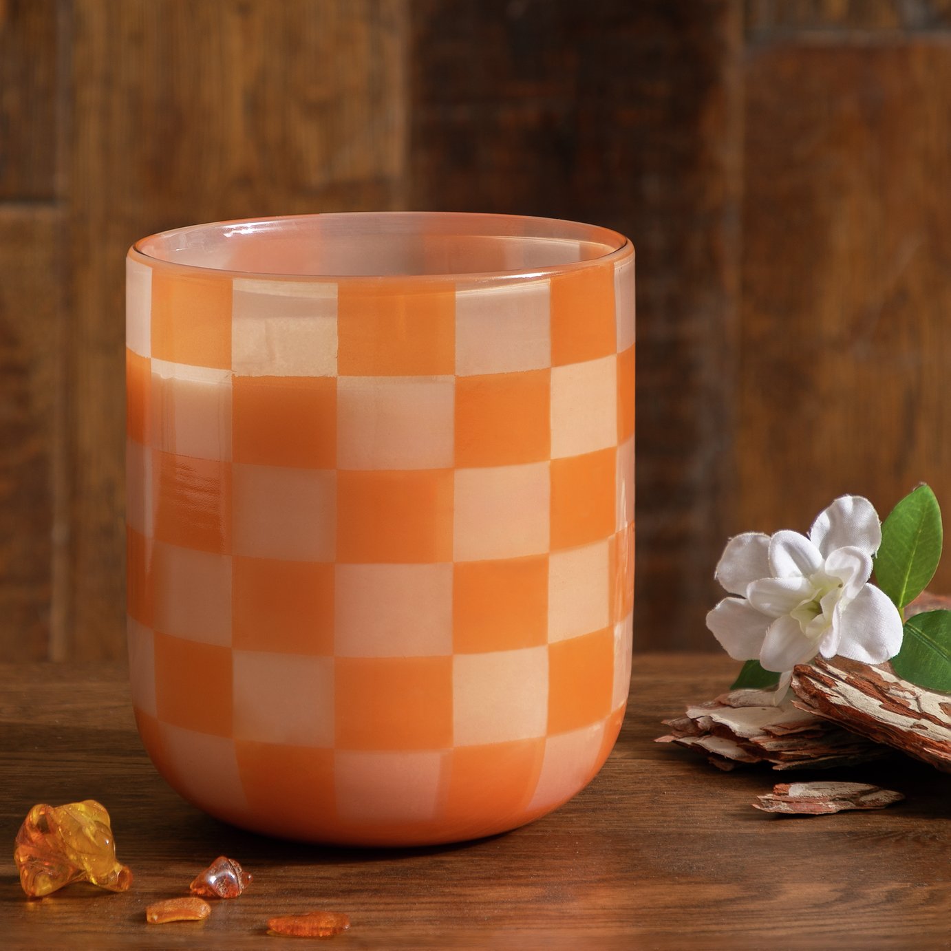 Habitat XL Checkered Candle - Amber and Sandalwood