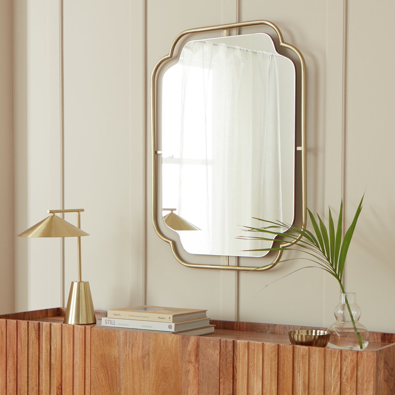 Habitat Gold Art Deco Wavy Wall Mirror - 85x65cm