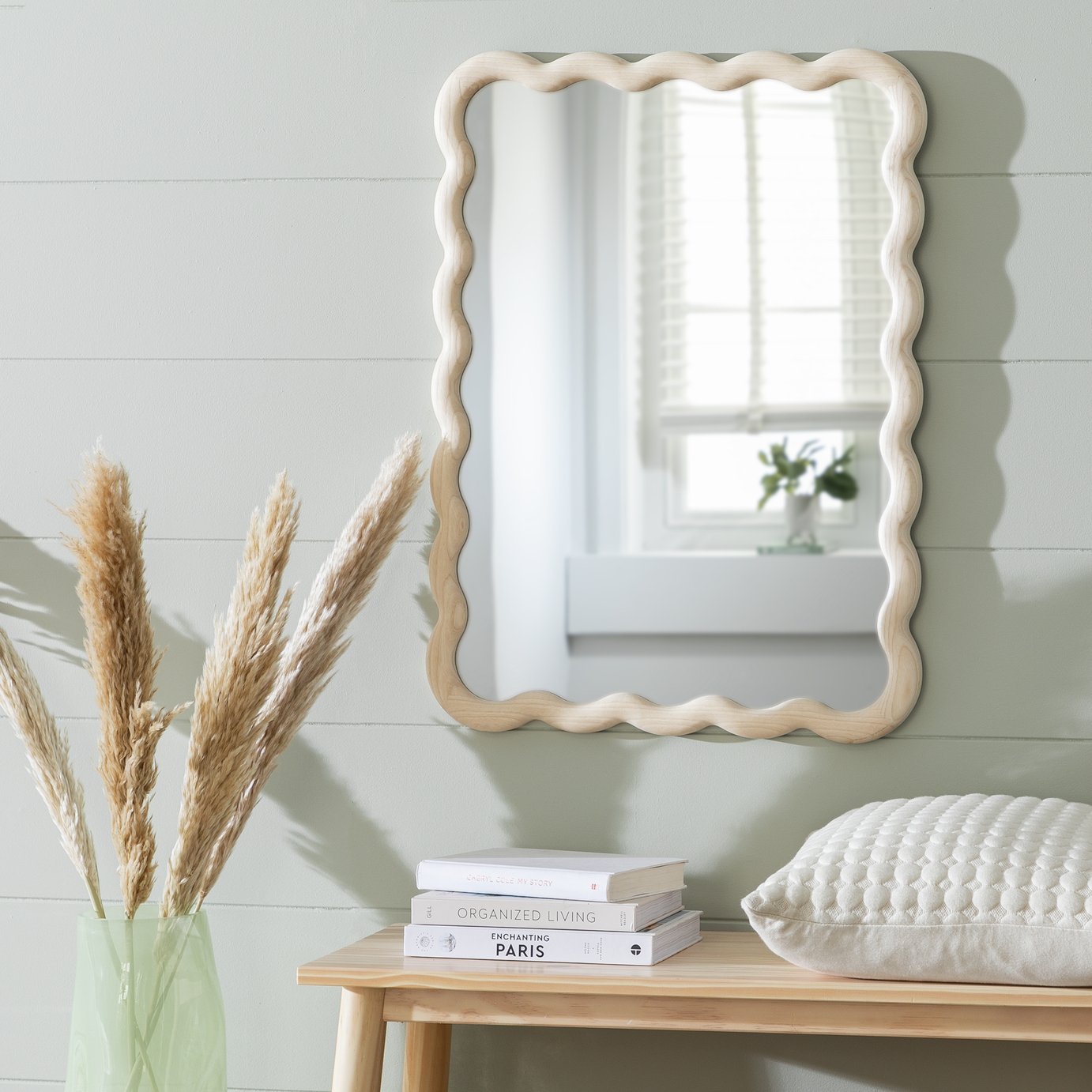 Habitat Solid Ash Wavy Wall Mirror - 75x55cm