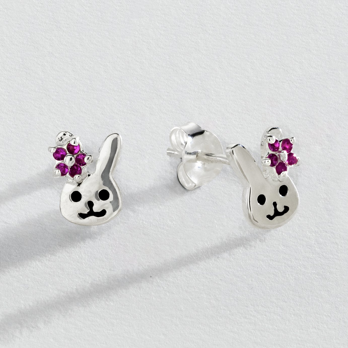 Revere Kid's Sterling Silver Bunny Enamel Stud Earrings 