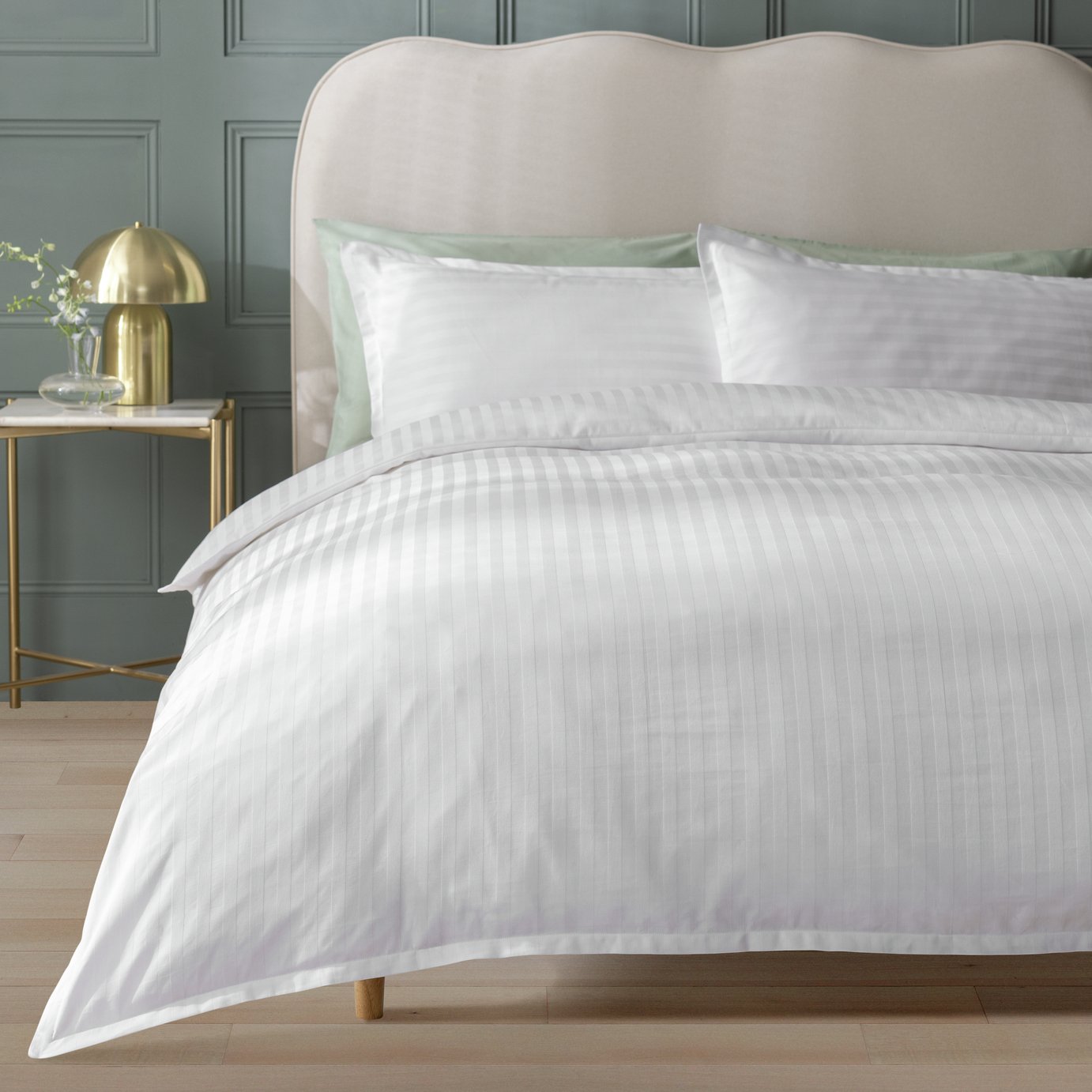 Habitat Cotton Oxford Edge Stripe White Bedding Set - Double