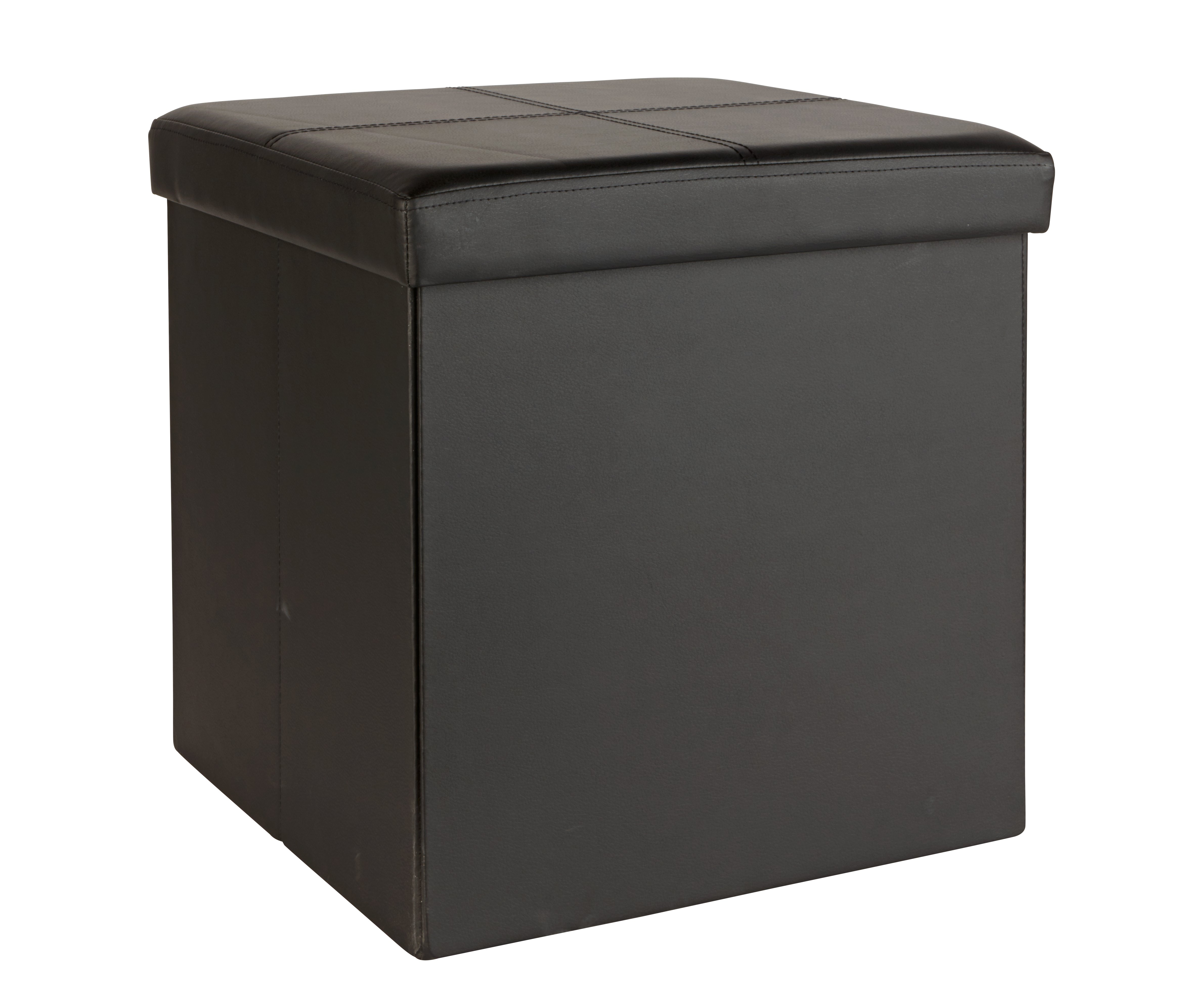 Argos Home Small Faux Leather Stitched Ottoman - Black