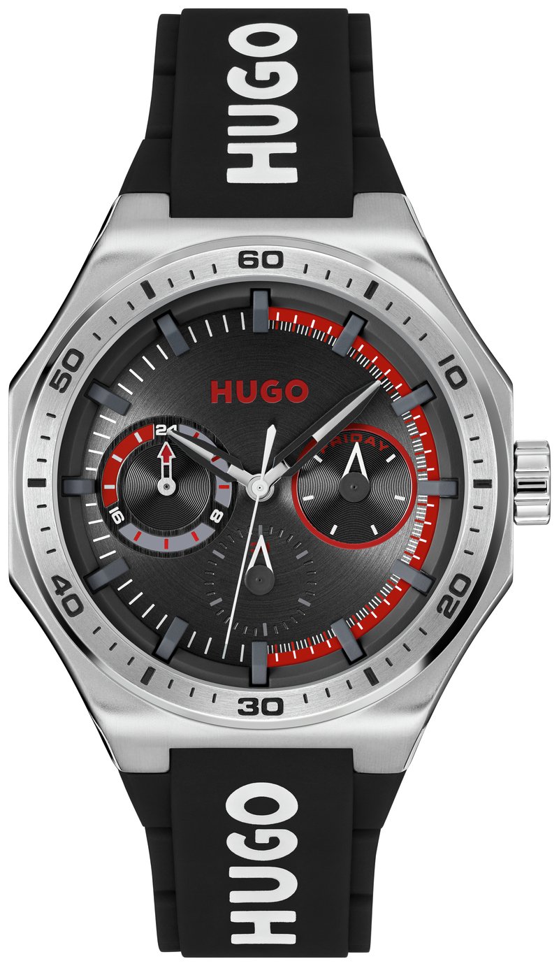 HUGO Men's Grail Black Silicone Strap Sports Watch