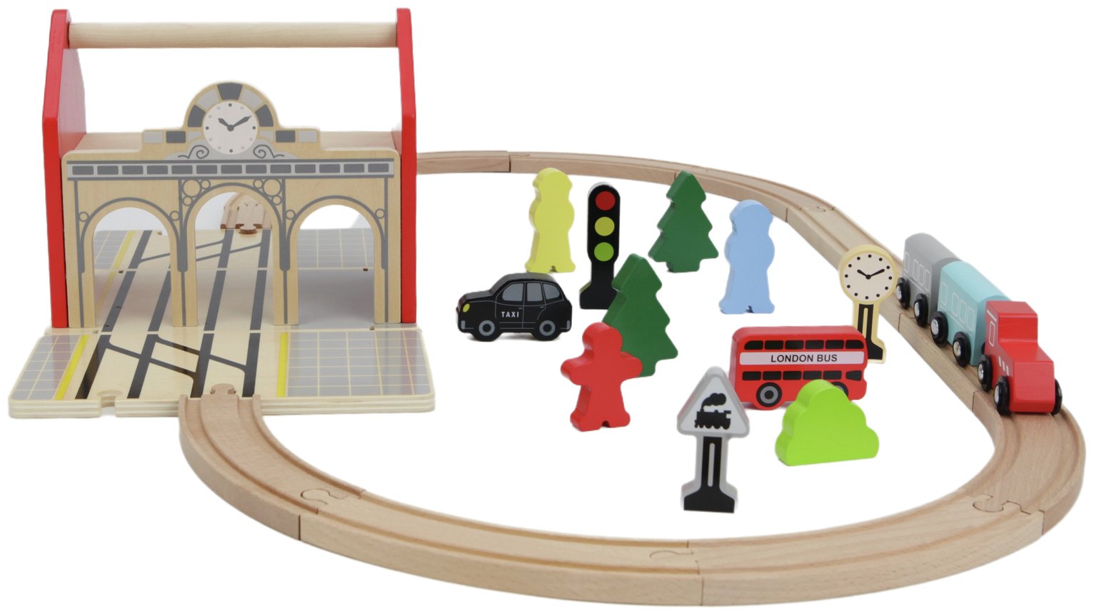 Chad Valley Wooden Carry Train Station Set