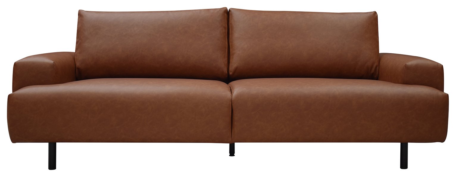 Habitat Julien Faux Leather 3 Seater Sofa - Tan