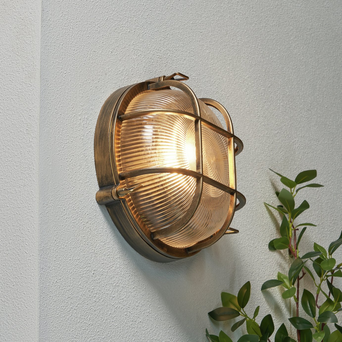 Zink MARL IP44 Gold Outdoor Round Caged Bulkhead