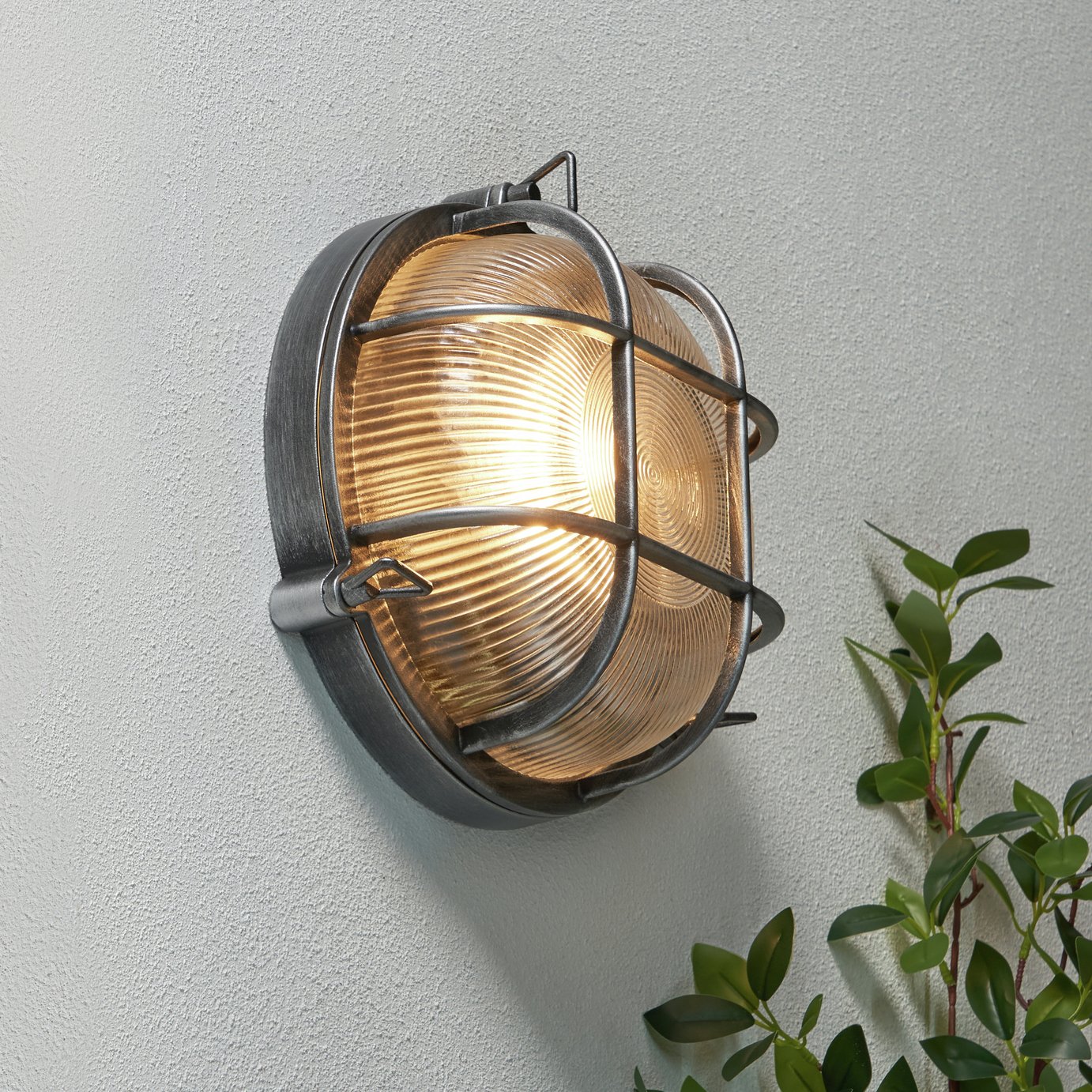 Zink MARL IP44 Silver Outdoor Round Caged Bulkhead
