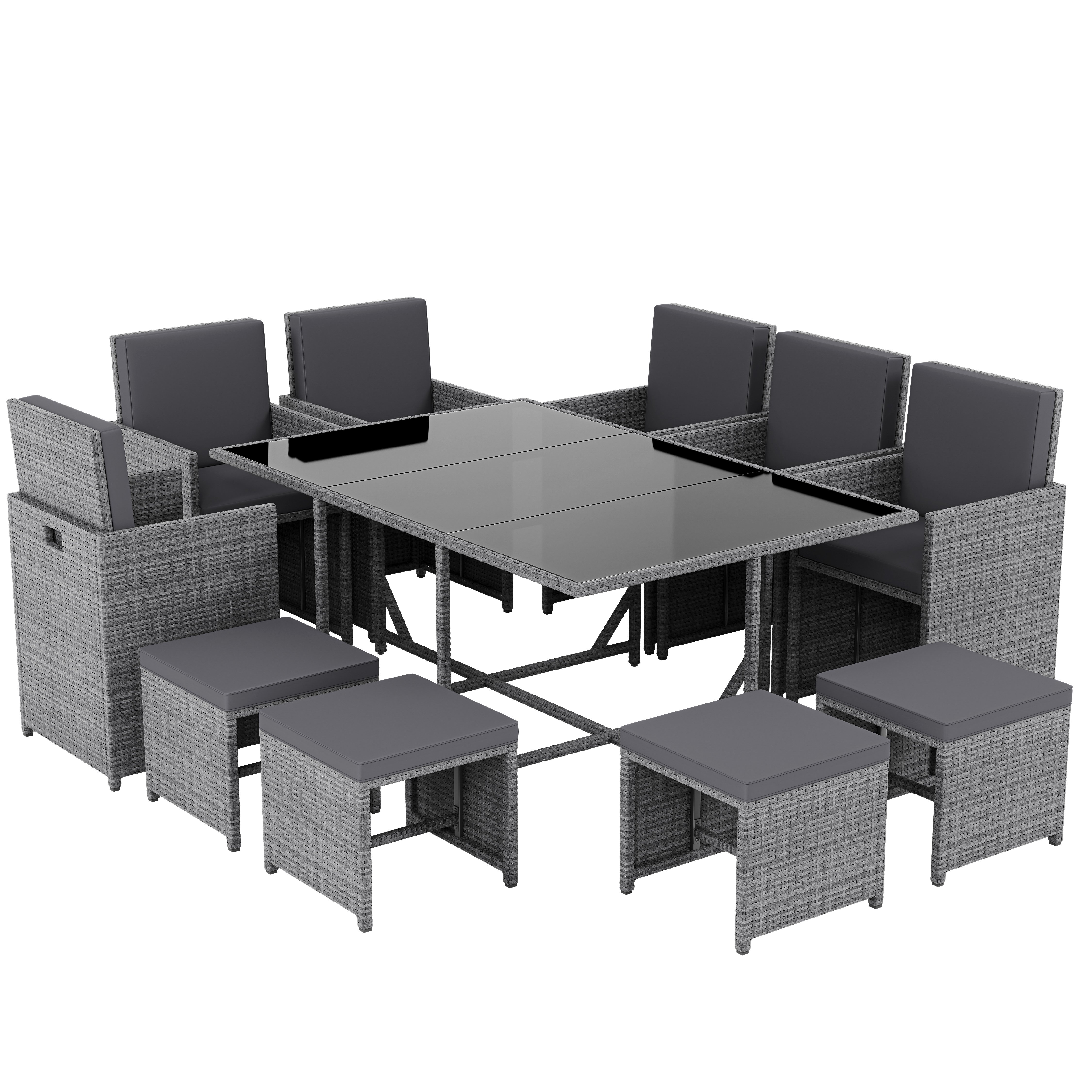Garden Vida Cuba 10 Seater Rattan Dining Set with Cushions - Grey