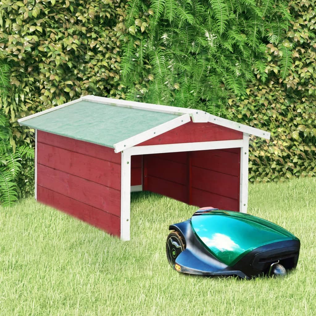 Walplus Wood Robotic Lawn Mower Garage and Firwood - Red and White - 72x87x50 cm