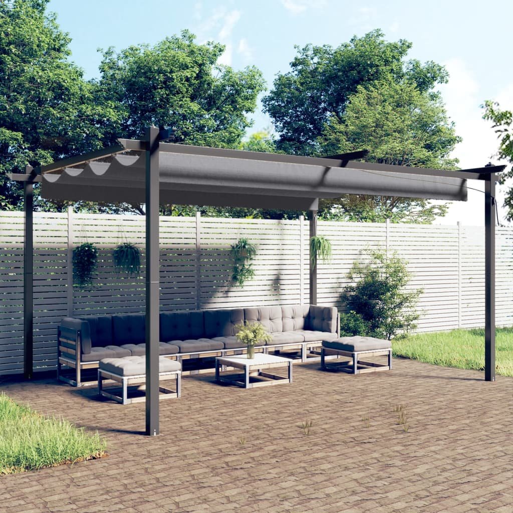 Walplus 4 x 3 m Garden Gazebo with Retractable Roof - Anthracite