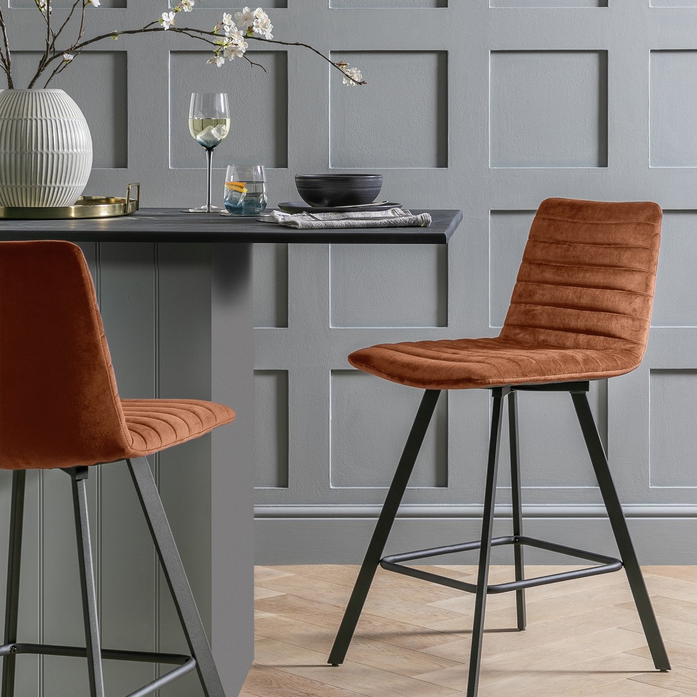 Argos Home Keaton Velvet Counter Bar Stool - Copper