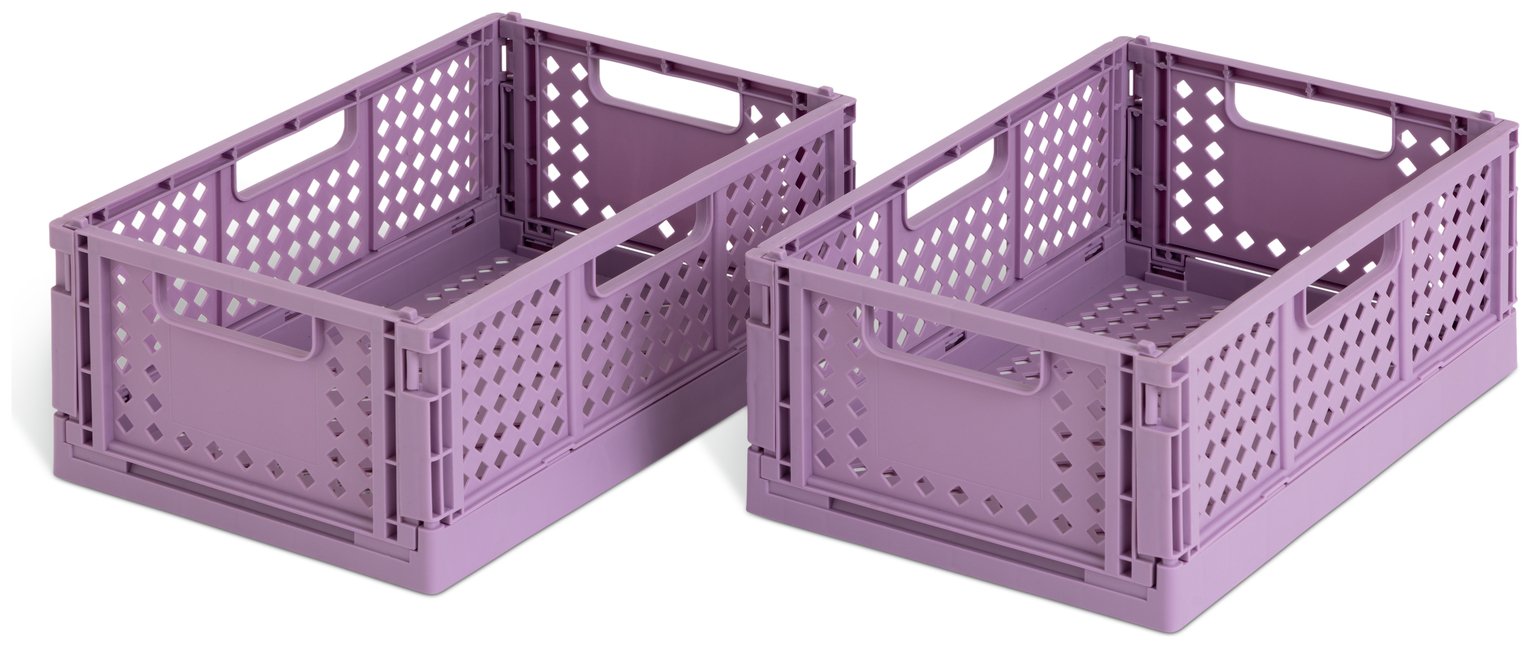 Habitat 2 x 4L Medium Plastic Storage Folding Crates - Mauve