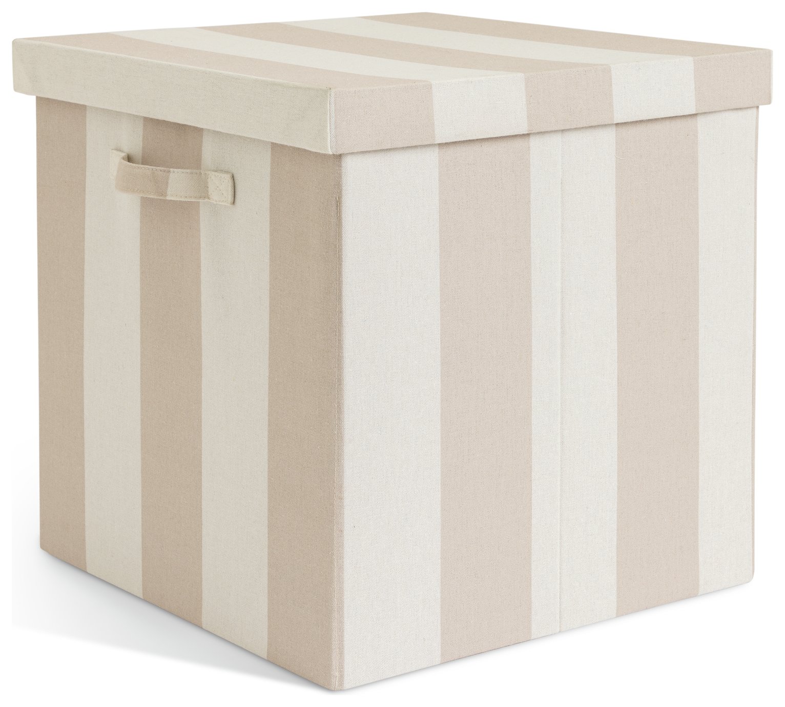 Habitat 40cm Fabric Storage Box with Lid - Natural Stripe