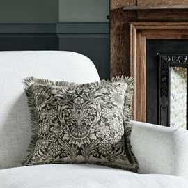 Habitat x Morris & Co. Sunflower Woodblock Cushion - Grey