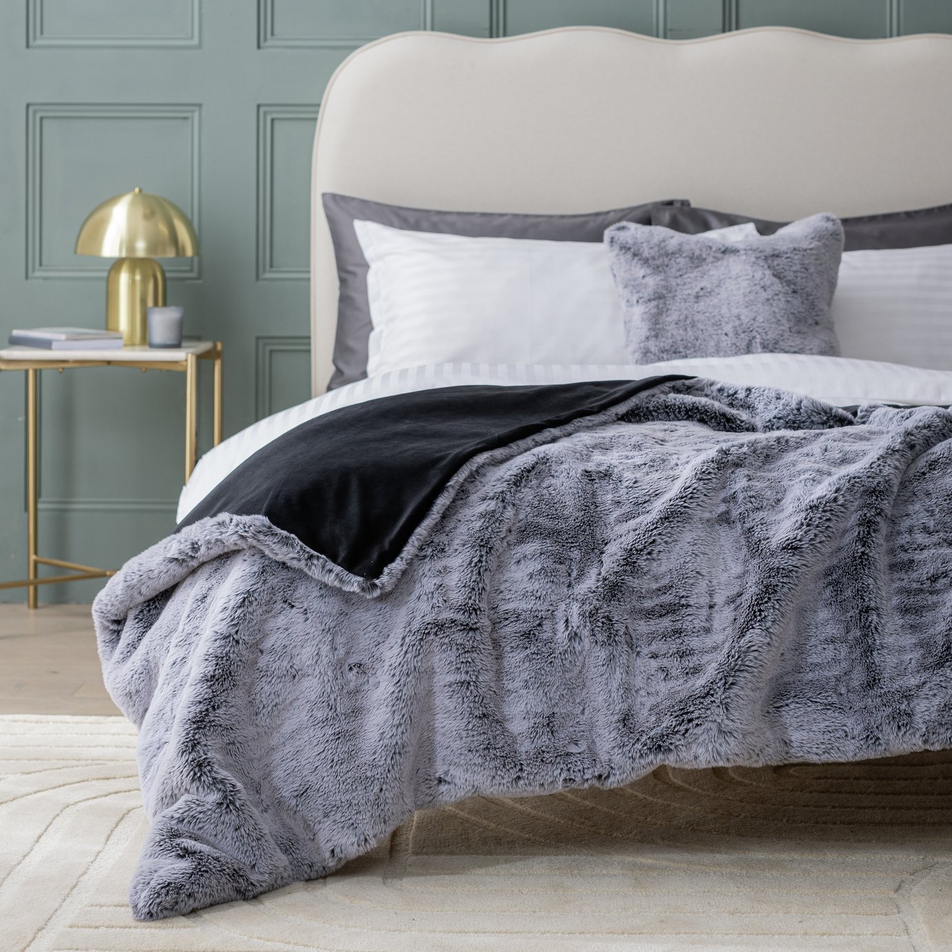Habitat Faux Fur Tipped Throw - Charcoal - 125x150cm