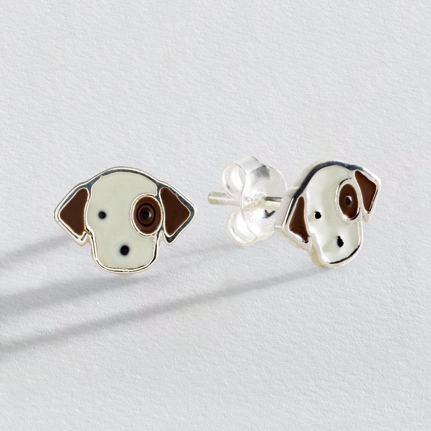 Revere Sterling Silver Puppy Enamel Stud Earrings