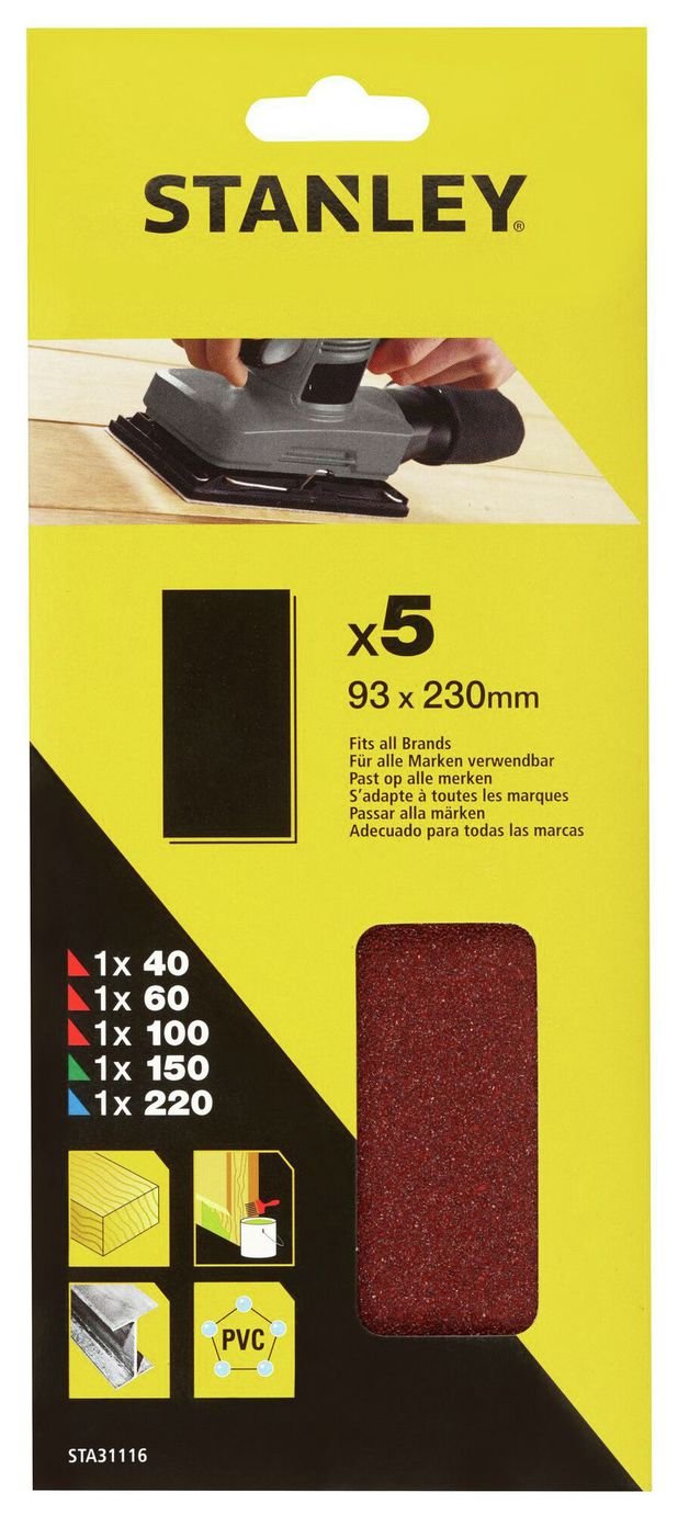 Stanley 93 x 230mm 5 Piece Mixed Sanding Sheets